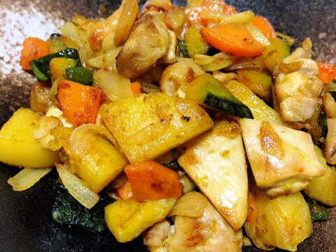 鶏肉と野菜のカレー風味炒め